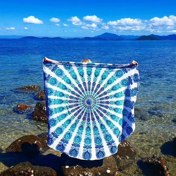 Indian Mandala Tapestry Peacock Printed Boho Bohemian Beach Towel Yoga Mat Sunblock Round Bikini Cover-Up Blanket-Dollar Bargains Online Shopping Australia