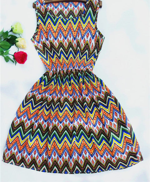 Brand Blue stars 20 Colors Fashion Women Sleeveless Florals Print Round Neck Dress Saias Femininas Summer Clothing-Dollar Bargains Online Shopping Australia