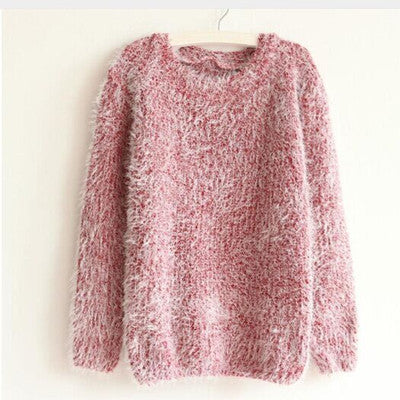 Women Fashion Autumn Winter Warm Mohair O-Neck Women Pullover Long Sleeve Casual Loose Sweater Knitted Tops-Dollar Bargains Online Shopping Australia