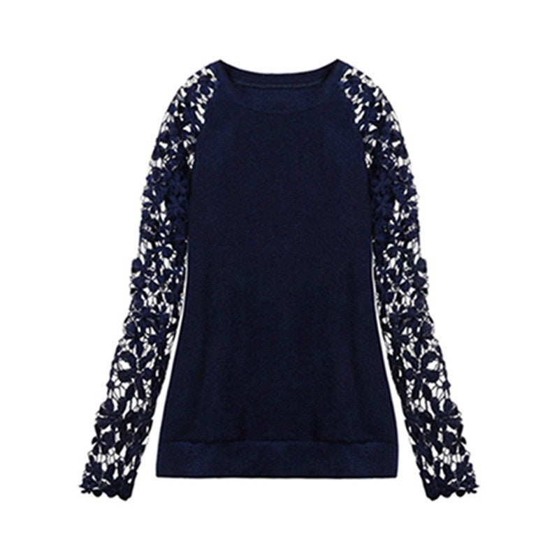 Spring Autumn Fashion Women Long Sleeve Lace Patchwork Casual Pullover Ladies Sweaters Plus Size clothes-Dollar Bargains Online Shopping Australia