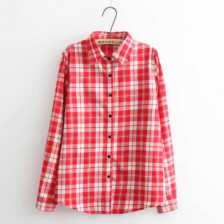 Women Blouses Long Shirts Single Breasted Plaid Cotton Shirt Wild Casual Streetwear Shirt Women Plus Size Blouse BE66-Dollar Bargains Online Shopping Australia