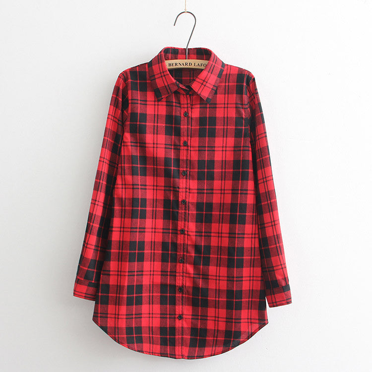 Women Blouses Long Shirts Single Breasted Plaid Cotton Shirt Wild Casual Streetwear Shirt Women Plus Size Blouse BE66-Dollar Bargains Online Shopping Australia