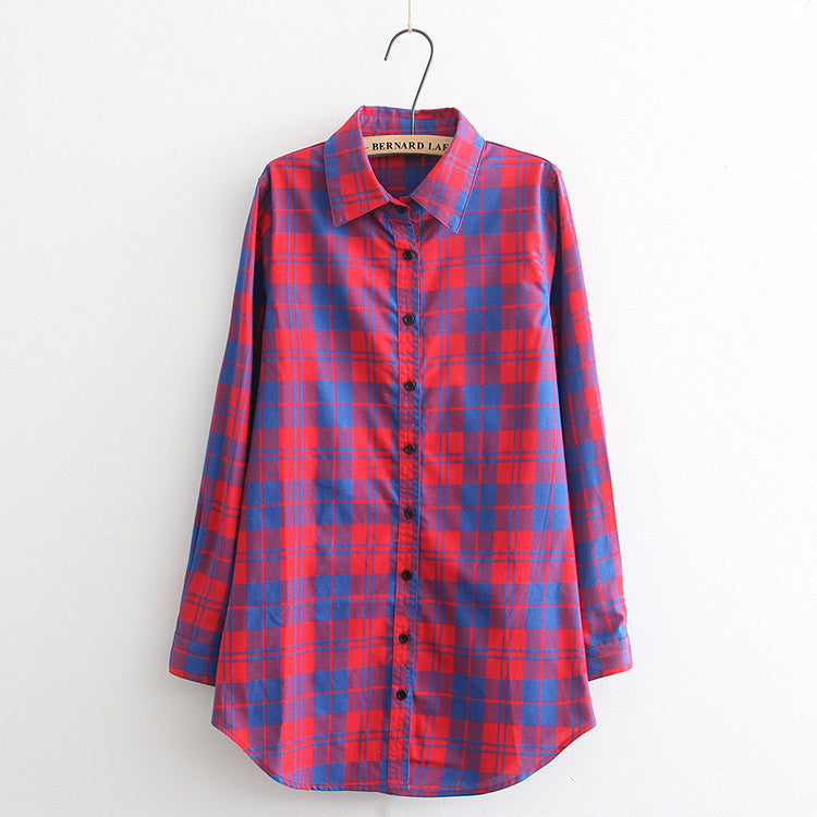 Women Blouses Long Shirts Single Breasted Plaid Cotton Shirt Wild Casual Streetwear Shirt Women Plus Size Blouse BE66-Dollar Bargains Online Shopping Australia