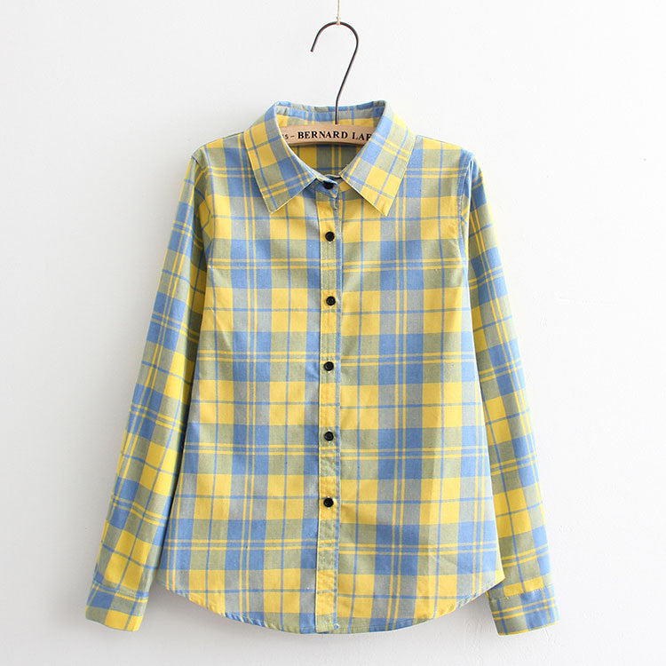 Women Blouses Long Shirts Single Breasted Plaid Cotton Shirt Wild Casual Streetwear Shirt Women Plus Size Blouse BE66-Dollar Bargains Online Shopping Australia