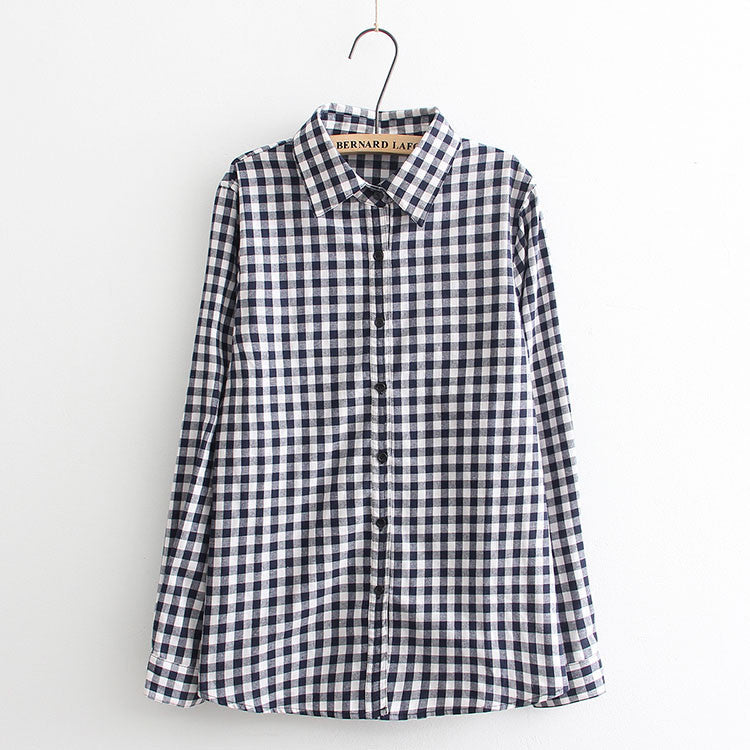 Women Blouses Long Shirts Single Breasted Plaid Cotton Shirt Wild Casual Streetwear Shirt Women Plus Size Blouse BE66-Dollar Bargains Online Shopping Australia