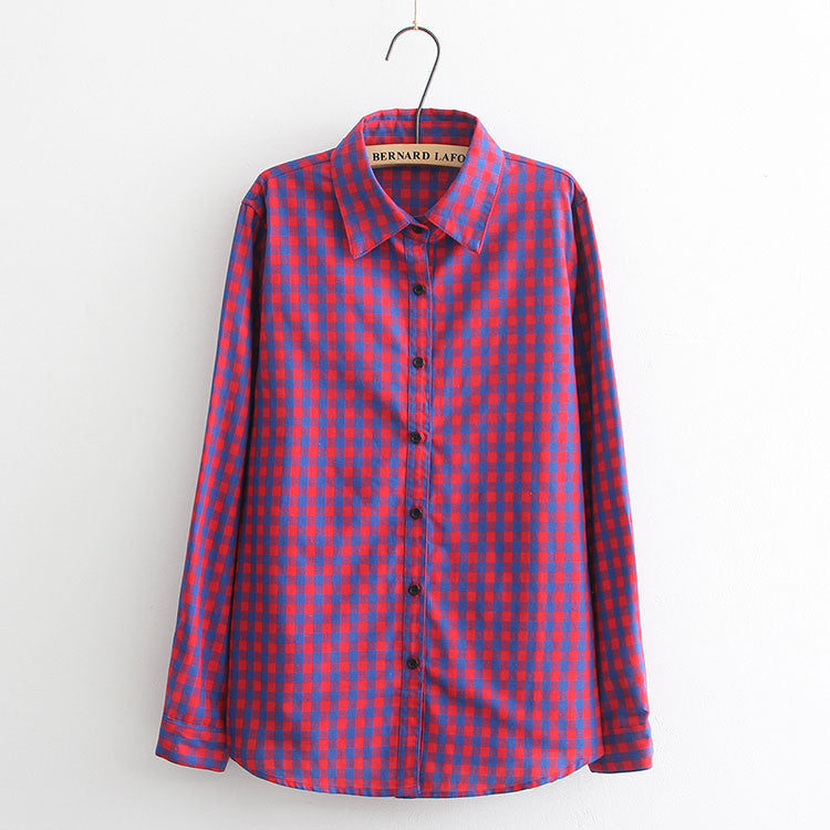 Women Blouses Long Shirts Single Breasted Plaid Cotton Shirt Wild Casual Streetwear Shirt Women Plus Size Blouse BE66-Dollar Bargains Online Shopping Australia