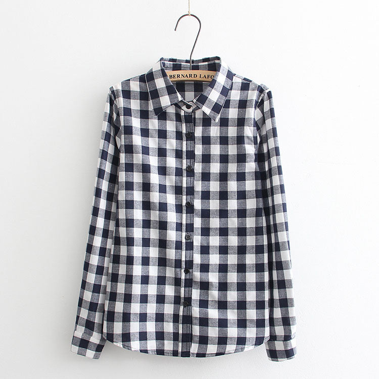 Women Blouses Long Shirts Single Breasted Plaid Cotton Shirt Wild Casual Streetwear Shirt Women Plus Size Blouse BE66-Dollar Bargains Online Shopping Australia