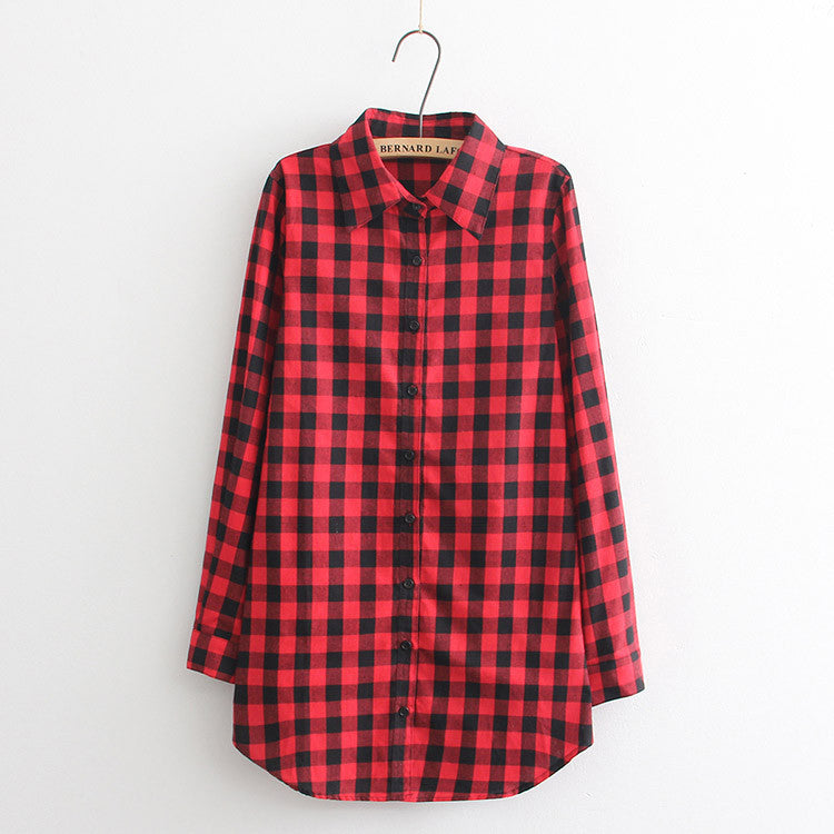 Women Blouses Long Shirts Single Breasted Plaid Cotton Shirt Wild Casual Streetwear Shirt Women Plus Size Blouse BE66-Dollar Bargains Online Shopping Australia