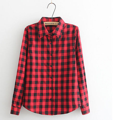 Women Blouses Long Shirts Single Breasted Plaid Cotton Shirt Wild Casual Streetwear Shirt Women Plus Size Blouse BE66-Dollar Bargains Online Shopping Australia