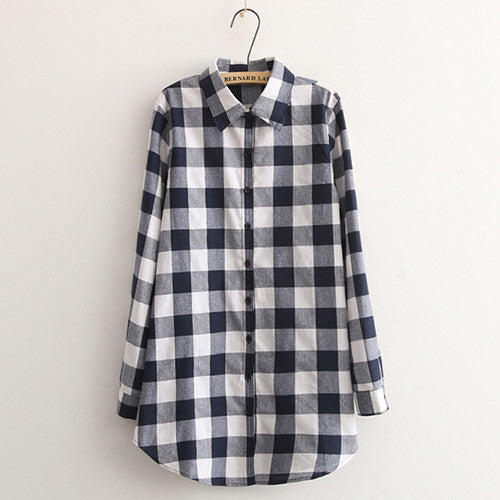 Women Blouses Long Shirts Single Breasted Plaid Cotton Shirt Wild Casual Streetwear Shirt Women Plus Size Blouse BE66-Dollar Bargains Online Shopping Australia