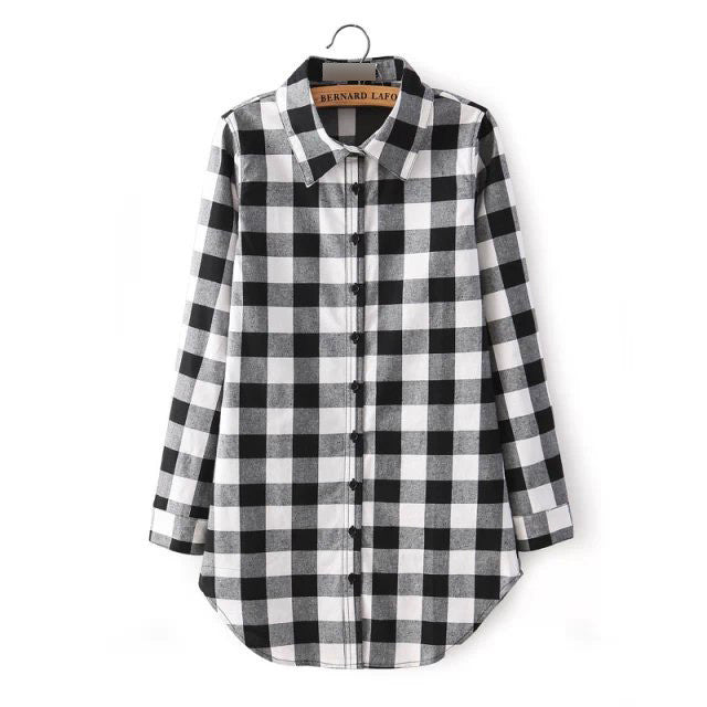 Women Blouses Long Shirts Single Breasted Plaid Cotton Shirt Wild Casual Streetwear Shirt Women Plus Size Blouse BE66-Dollar Bargains Online Shopping Australia