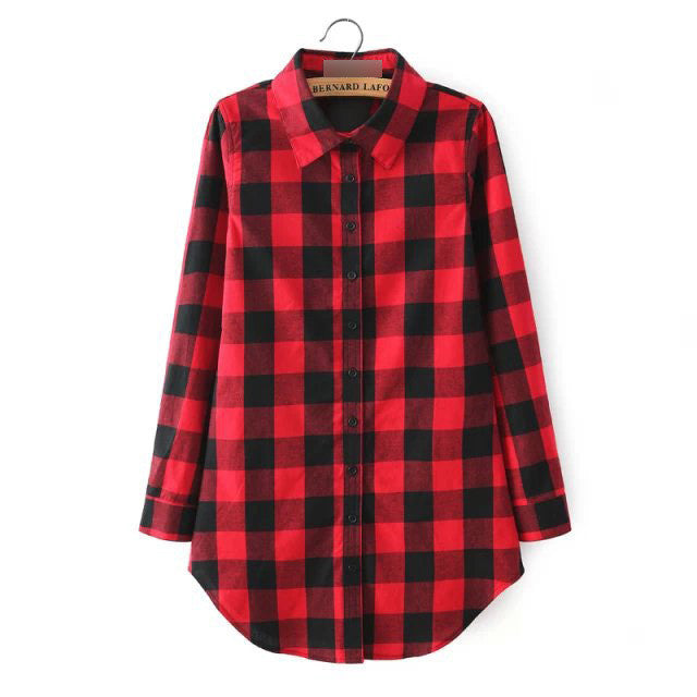 Women Blouses Long Shirts Single Breasted Plaid Cotton Shirt Wild Casual Streetwear Shirt Women Plus Size Blouse BE66-Dollar Bargains Online Shopping Australia