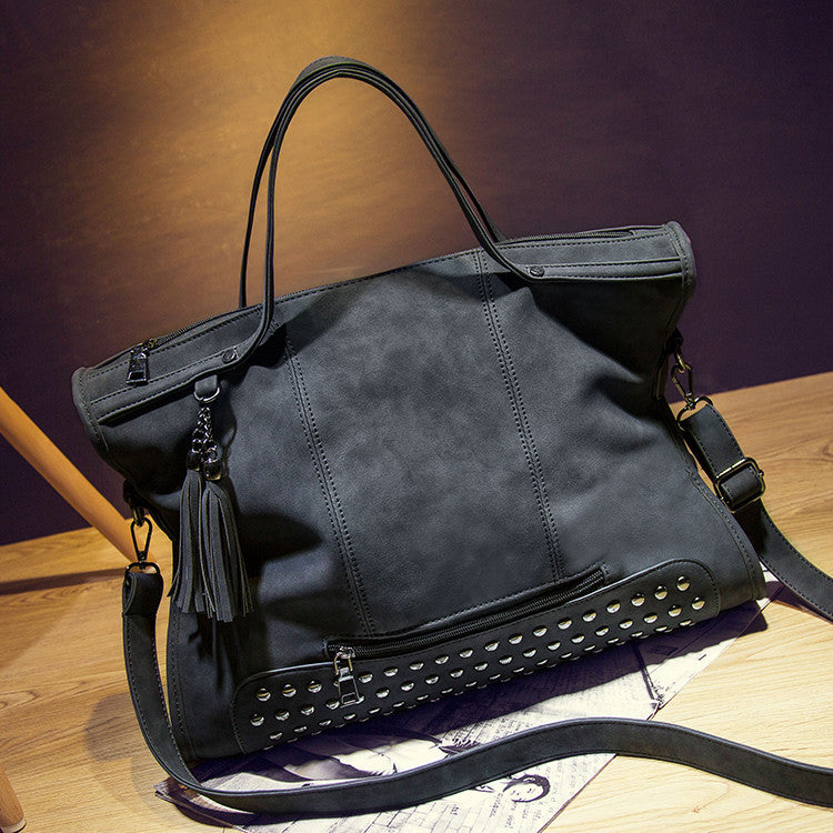 Rivet Women Leather Handbag Fashion Tassel Messenger Bag Vintage Shoulder Bag Large Top-Handle Bags Mummy Package-Dollar Bargains Online Shopping Australia