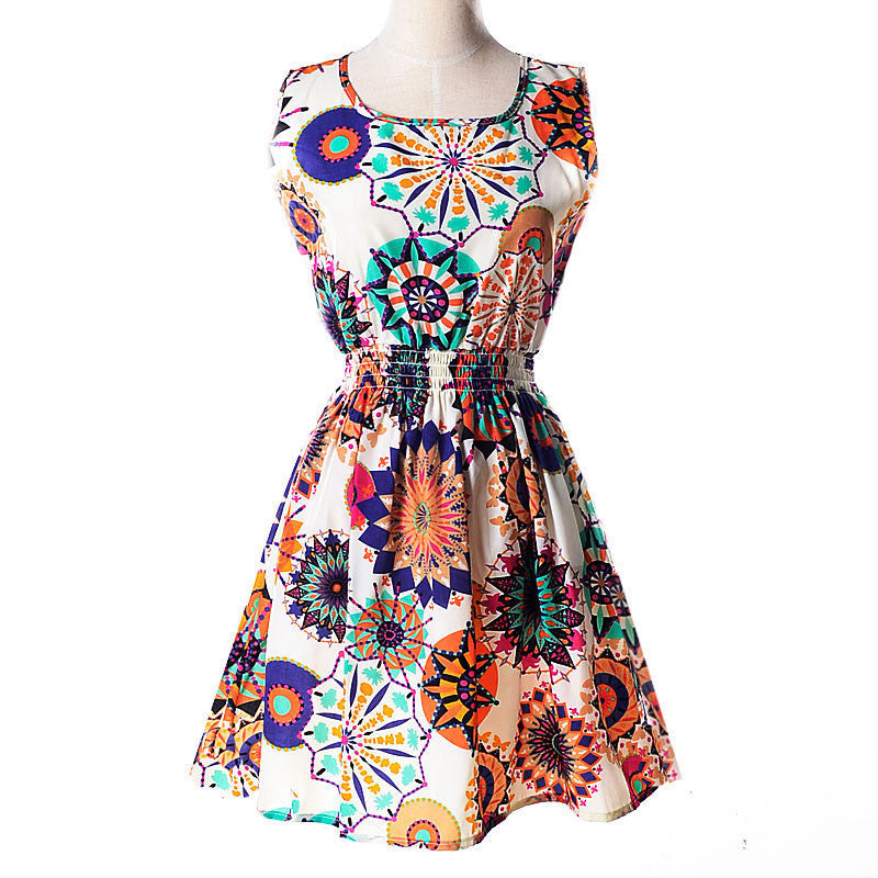 design summer dress Women casual Bohemian dress floral flower sleeveless vest printed beach chiffon top dress S092-Dollar Bargains Online Shopping Australia