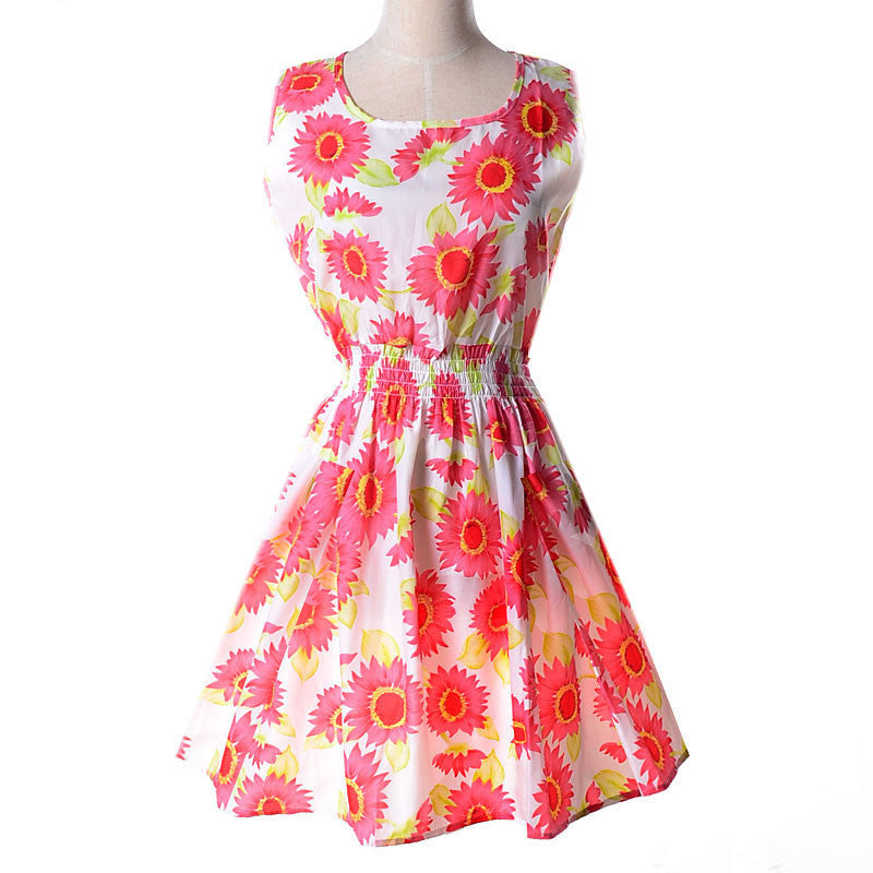 design summer dress Women casual Bohemian dress floral flower sleeveless vest printed beach chiffon top dress S092-Dollar Bargains Online Shopping Australia