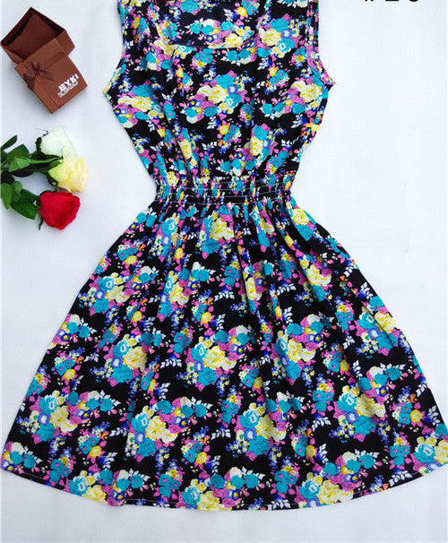 HOT 20 Styles Women casual Bohemian floral leopard sleeveless vest printed beach chiffon dress nz17-Dollar Bargains Online Shopping Australia