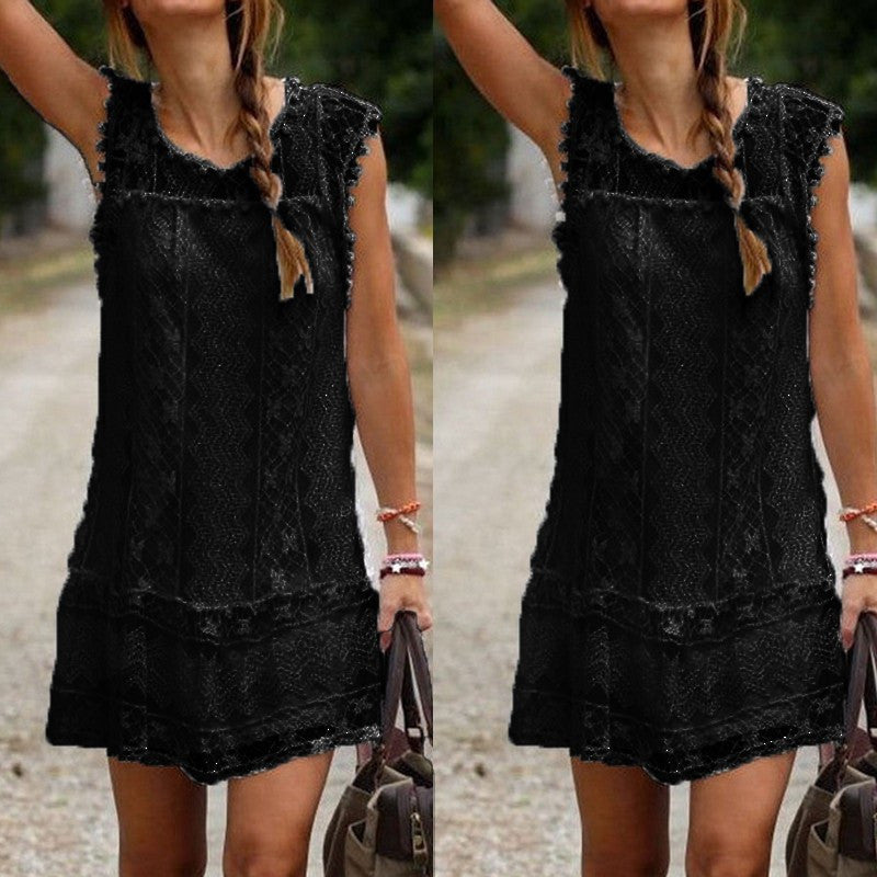 Women Casual Solid Short Sleeve Slim Lace Mini Dress Tops Ladies Sexy White Dress Plus Size-Dollar Bargains Online Shopping Australia