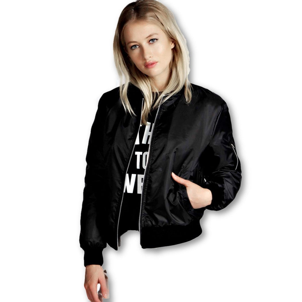 Spring Autumn Women Thin Jackets Tops MA1 Bomber Jacket Long Sleeve Coat Casual Stand Collar Slim Fit Outerwear Plus Size-Dollar Bargains Online Shopping Australia