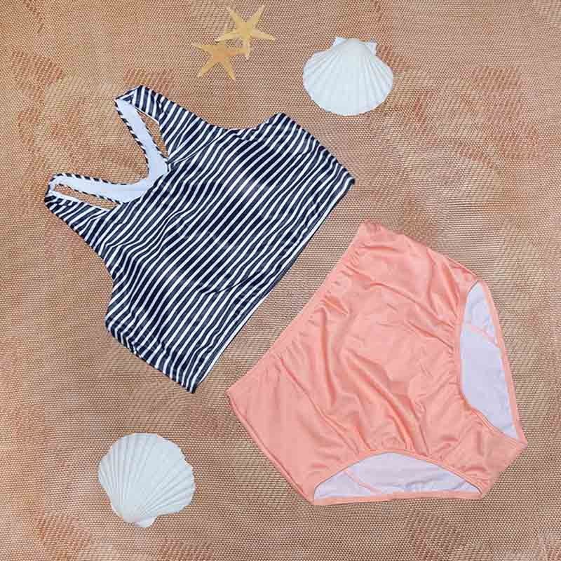 Owlprincess Striped Tankini High Waist Tankinis Summer Women Tank Push Up Top Swimwear Sports Swimsuit Pink Set Bathing Suit-Dollar Bargains Online Shopping Australia