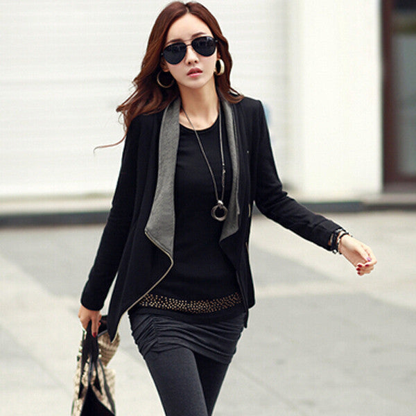 Autumn Winter Women Basic Coat Jackets Korean Style Slim Turn Down Collar Side Zipper Cardigan Plus Size Outerwear S-2XL-Dollar Bargains Online Shopping Australia