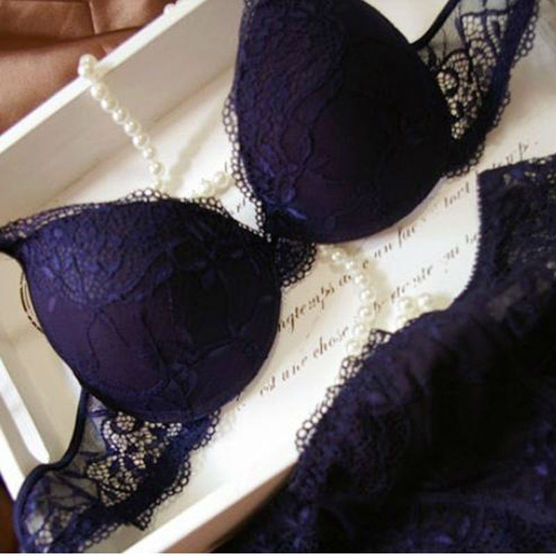 Sexy Women Bra Set Deep V Lace Decro Underwire Bras Push Up Solid 32A-38C Lingerie Outfit-Dollar Bargains Online Shopping Australia