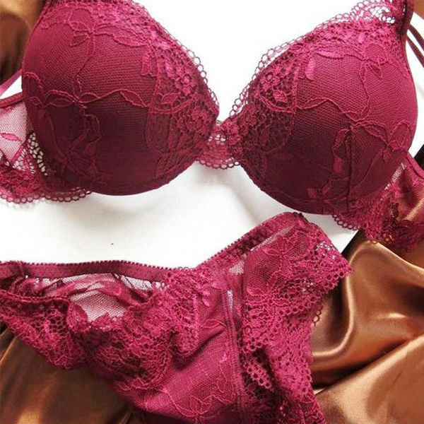 Sexy Women Bra Set Deep V Lace Decro Underwire Bras Push Up Solid 32A-38C Lingerie Outfit-Dollar Bargains Online Shopping Australia