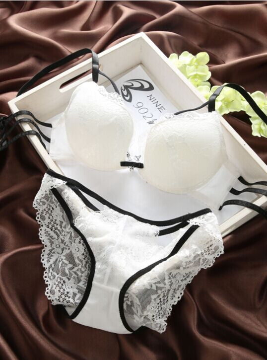 Lacy Underwear Set Sexy Push-up Bra Panties for Woman Sexy Bra 3/4 Cup Padded White Lace Bra Sets Japanese Style Brassiere Sets-Dollar Bargains Online Shopping Australia