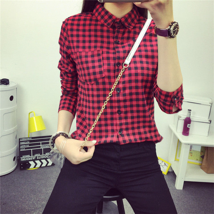 Plaid Women Blouse NEW small Casual Lapel Shirt OL Long Sleeve Cotton Shirts Women Classic Grid Shirts Tops Pluse size-Dollar Bargains Online Shopping Australia