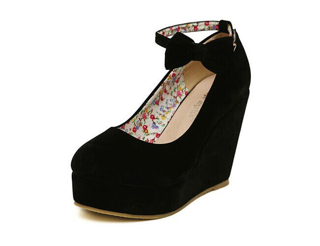 HOT Sexy Women Fashion Buckle Ladies Shoes Wedges High Heels Platform black bow Pumps tenis feminino sapato feminino j3415-Dollar Bargains Online Shopping Australia