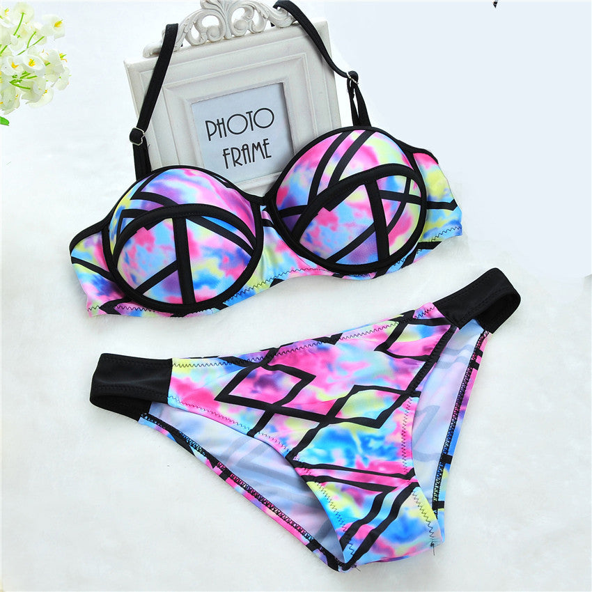 Sexy Floral Print Halter Straps tie dye Bikini Set with Padded Push up Swimwear for Women Biquini Bathing Suit Swimsuit-Dollar Bargains Online Shopping Australia