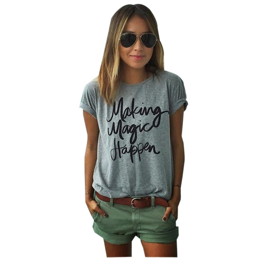 Making Magic Happen Print Letter T Shirt Women Top tshirt Women T Shirt Casual tshirt Tee Femme Summer Vogue T-shirt-Dollar Bargains Online Shopping Australia