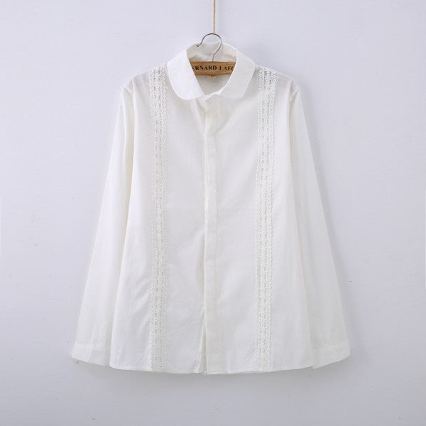 White Blouse Women Work Wear Button Up Lace Turn Down Collar Long Sleeve Cotton Top Shirt Plus Size S-XXL blusas feminina T56302-Dollar Bargains Online Shopping Australia