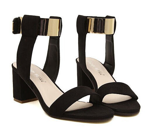 Summer thick heel sandals women fashion women's shoes metal nubuck leather high heels sandals-Dollar Bargains Online Shopping Australia
