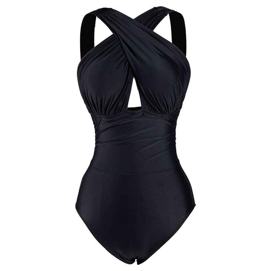 S - 2XL black red plus size swimwear women halter 1 one piece swimsuit scalloped bathing suit bather maillot de bain V109-Dollar Bargains Online Shopping Australia