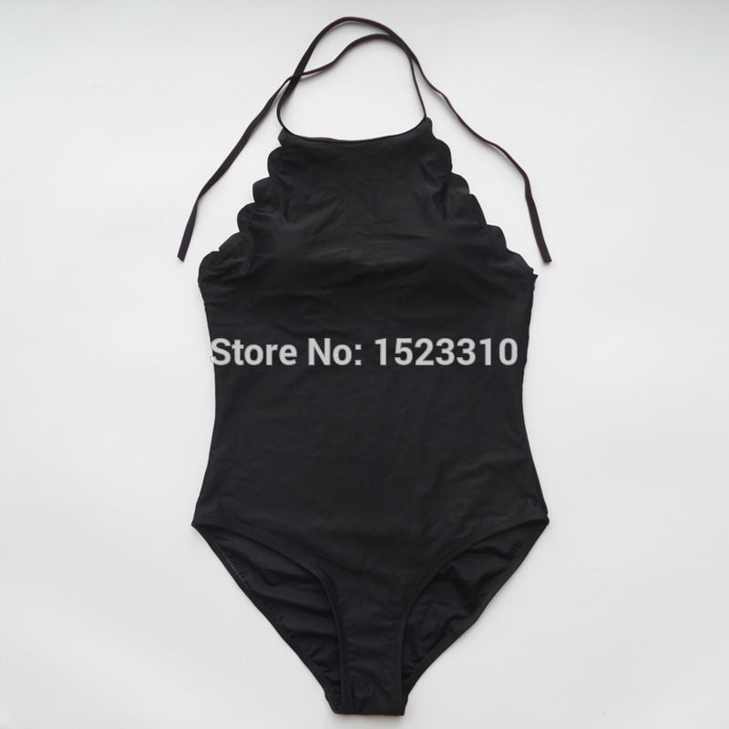 S - 2XL black red plus size swimwear women halter 1 one piece swimsuit scalloped bathing suit bather maillot de bain V109-Dollar Bargains Online Shopping Australia