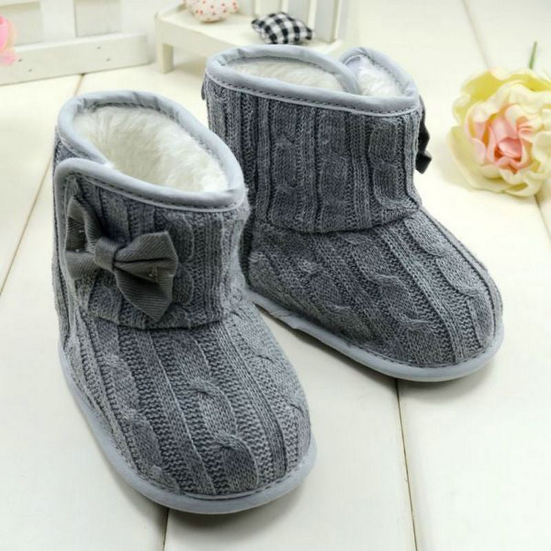 Baby Girl Knit Bowknot Faux Fleece Snow Boot Soft Sole Kids Wool Baby Shoes 3-18M-Dollar Bargains Online Shopping Australia