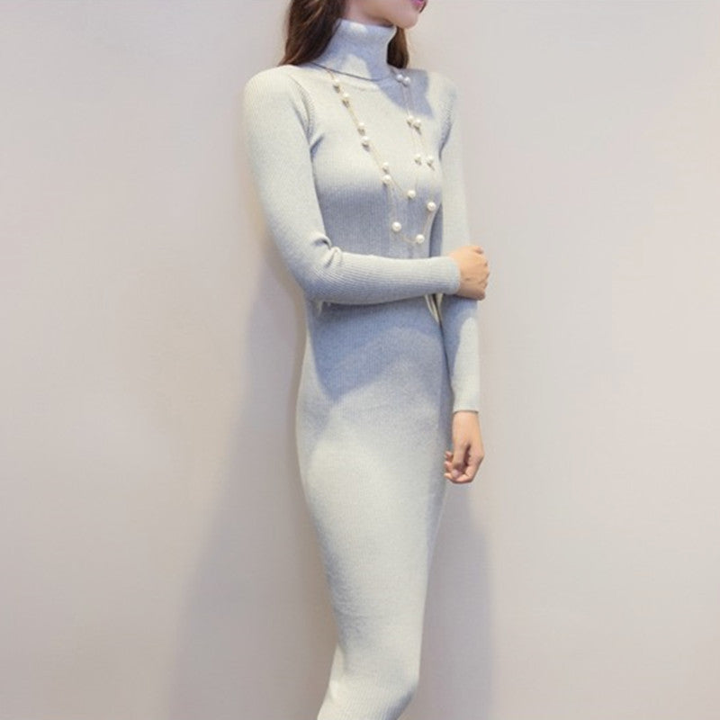 Women winter sweater dresses slim Turtleneck long knitted dress bodycon robe dress D019-Dollar Bargains Online Shopping Australia