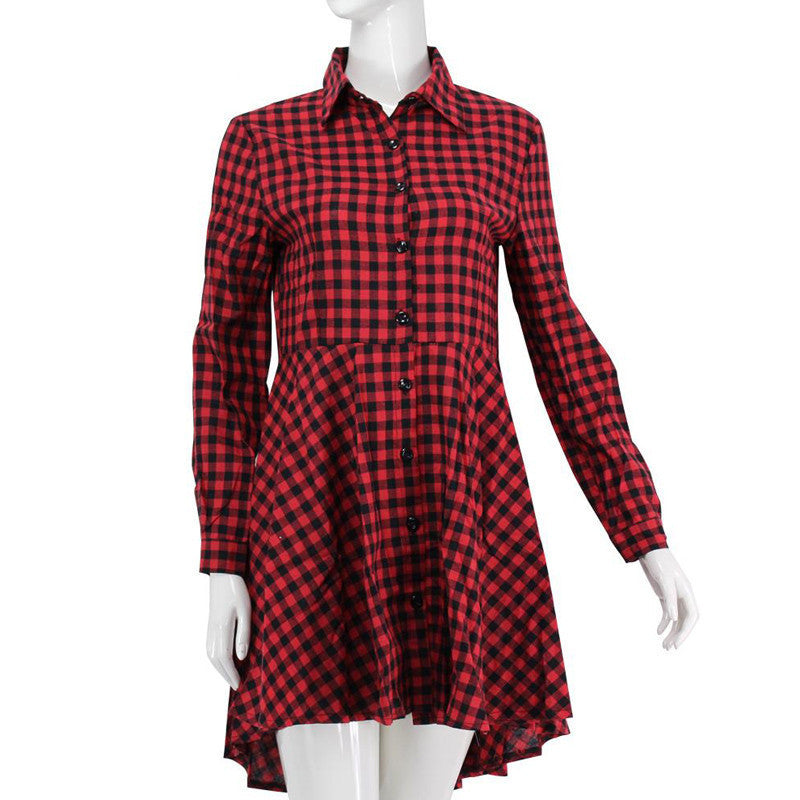 Preppy Style Women Summer Autumn Dress Sexy 3/4 Sleeve Red Plaid Print Office Shirt Cardigan Dresses Work Wear DR5985-Dollar Bargains Online Shopping Australia