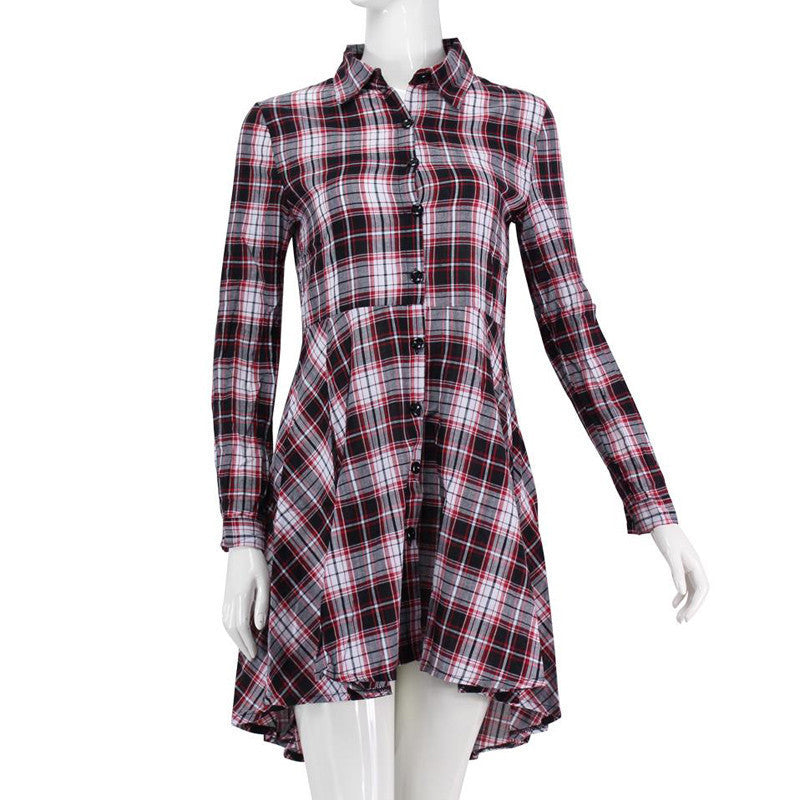 Preppy Style Women Summer Autumn Dress Sexy 3/4 Sleeve Red Plaid Print Office Shirt Cardigan Dresses Work Wear DR5985-Dollar Bargains Online Shopping Australia