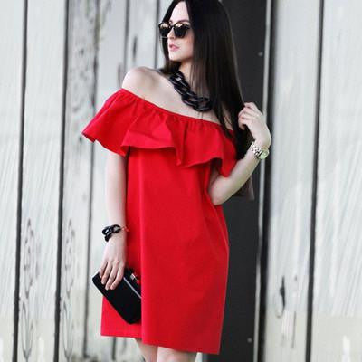 Ruffles Slash Neck Women Dress Summer Style Off Shoulder Vestidos Sexy Solid Dresses Loose Beach Dress Cotton WDA0086-Dollar Bargains Online Shopping Australia