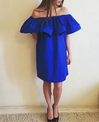 Ruffles Slash Neck Women Dress Summer Style Off Shoulder Vestidos Sexy Solid Dresses Loose Beach Dress Cotton WDA0086-Dollar Bargains Online Shopping Australia