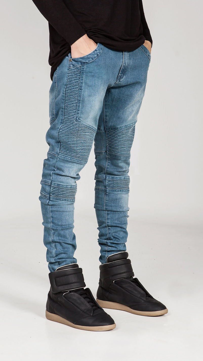 Hi-Street Mens Ripped Rider Biker Jeans Motorcycle Slim Fit Washed Black Grey Blue Moto Denim Pants Joggers For Skinny Men AY724-Dollar Bargains Online Shopping Australia