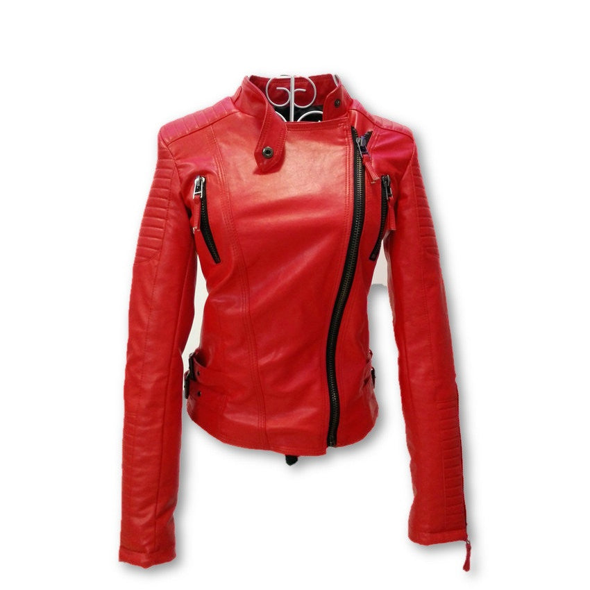 Fashion Autumn Winter Women Brand Faux Soft Leather Jackets Pu Black Red Yellow Zippers Long Sleeve Motorcycle Coat-Dollar Bargains Online Shopping Australia