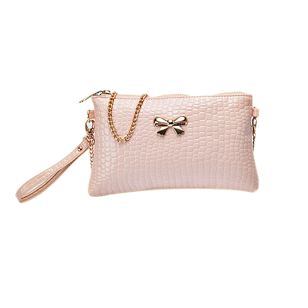 Women's Chain PU Small Shoulder Bag Crocodile Bow Decoration Clutch Pouch Bags HB88-Dollar Bargains Online Shopping Australia