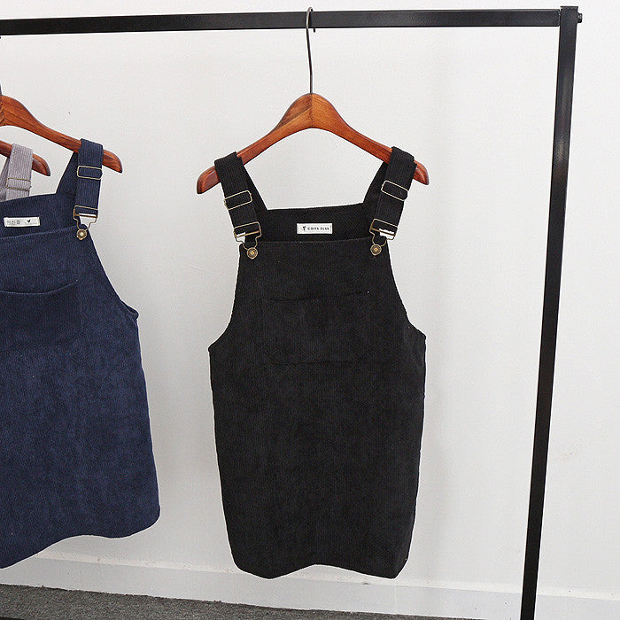 Spring Korea College Wind Restoring Ancient Ways Corduroy Suspenders Big Pocket Straight Vest Dress-Dollar Bargains Online Shopping Australia
