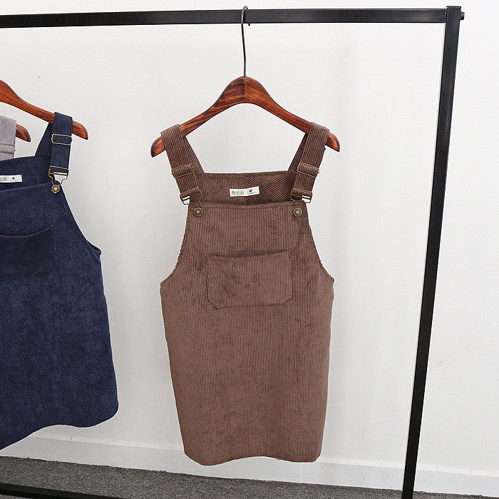Spring Korea College Wind Restoring Ancient Ways Corduroy Suspenders Big Pocket Straight Vest Dress-Dollar Bargains Online Shopping Australia