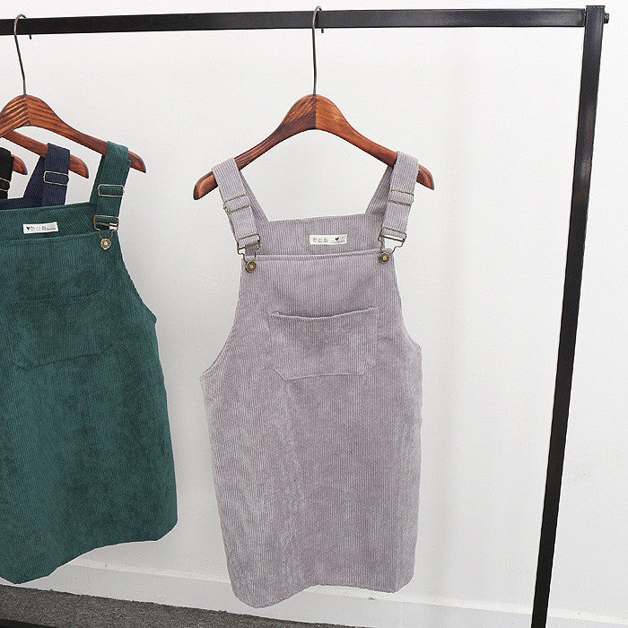 Spring Korea College Wind Restoring Ancient Ways Corduroy Suspenders Big Pocket Straight Vest Dress-Dollar Bargains Online Shopping Australia