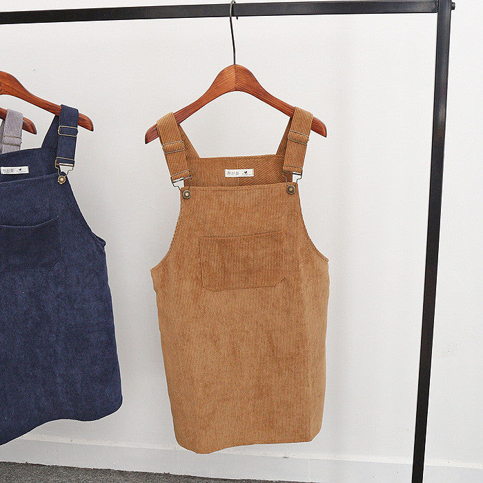 Spring Korea College Wind Restoring Ancient Ways Corduroy Suspenders Big Pocket Straight Vest Dress-Dollar Bargains Online Shopping Australia