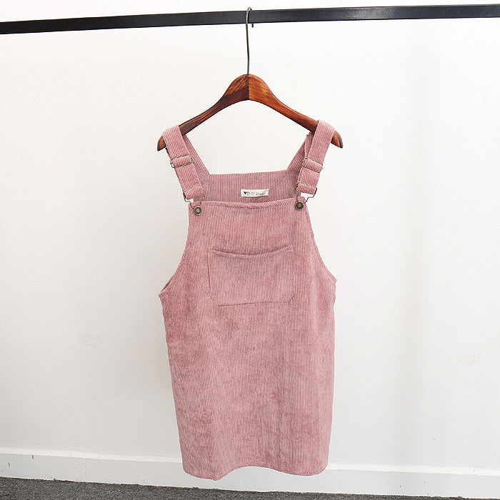 Spring Korea College Wind Restoring Ancient Ways Corduroy Suspenders Big Pocket Straight Vest Dress-Dollar Bargains Online Shopping Australia
