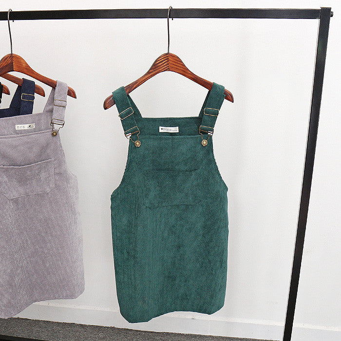 Spring Korea College Wind Restoring Ancient Ways Corduroy Suspenders Big Pocket Straight Vest Dress-Dollar Bargains Online Shopping Australia